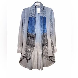Mixed Media Gray and Blue Women's Cardigan